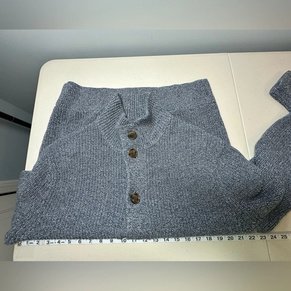 J.Crew Factory Mens Marled‎ Knit Cardigan Sz M Mock Collar Blue Heritage Preppy